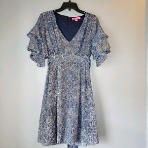 Betsey Johnson ruffle sleeves dress blue size 12